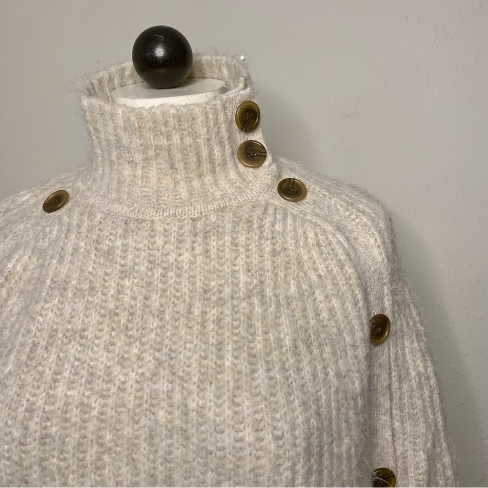 J. Crew Neutral Ribbed Button-Shoulder Poncho - Picture 6 of 12